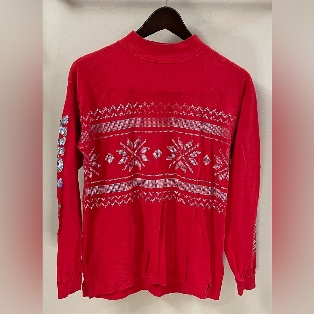 Victoria’s Secret long sleeve Red tee shirt with silver sequins SIZE XS